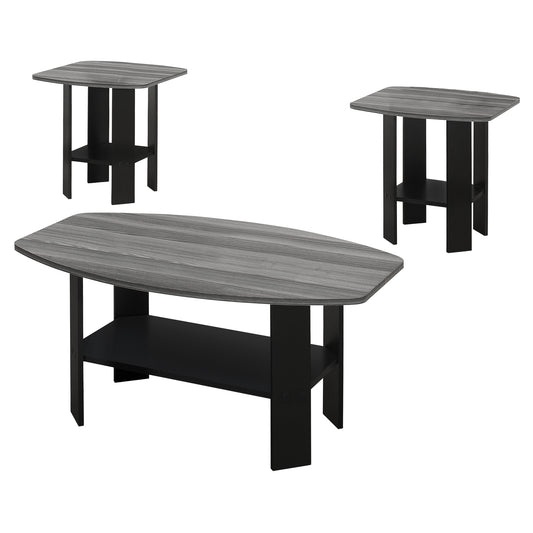 Set Of Three 36" Gray And Black Rectangular Coffee Table With Shelf By Homeroots