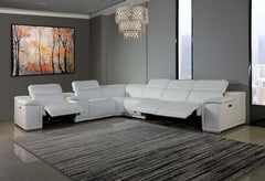 White Genuine Leather Power Reclining 7PC Sectional with 1 Console By Homeroots