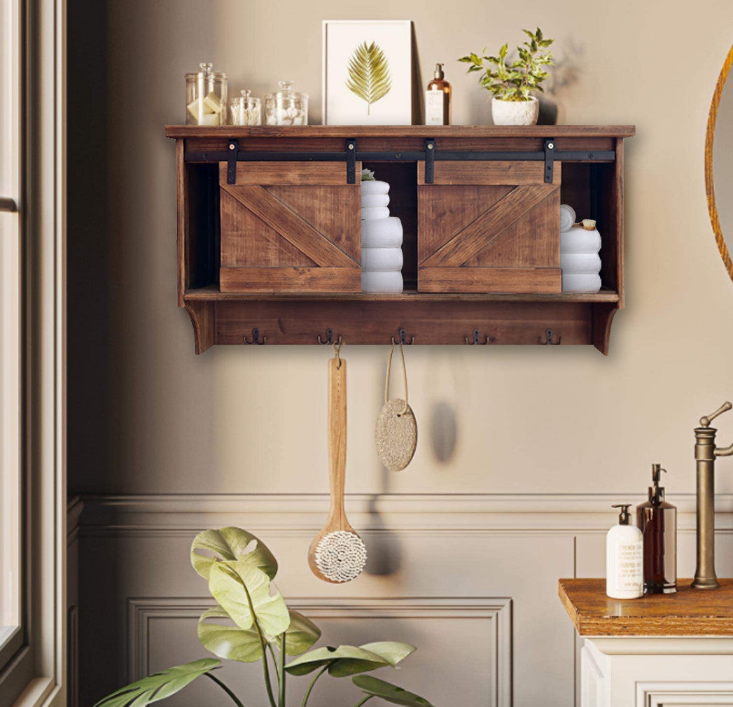 Rustic shelves with discount hooks