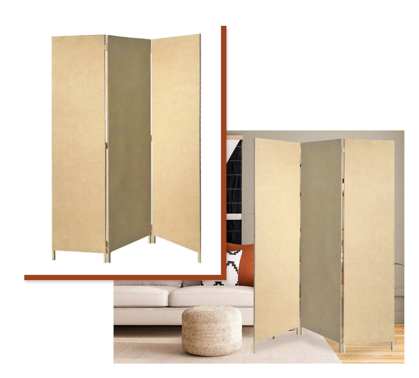 Beige Upholstered 3 Panel Room Divider Screen By Homeroots | Room Dividers | Modishstore - 4