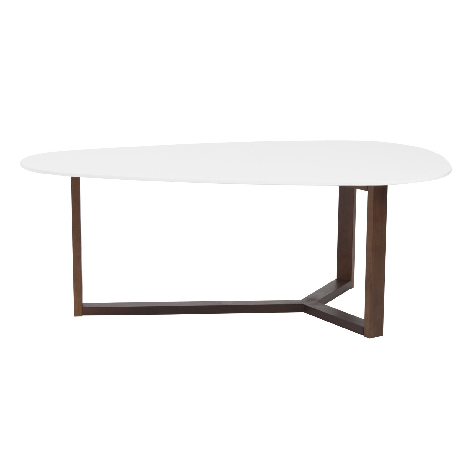 Coffee Table in Matte White with Dark Walnut Base By Homeroots | Coffee Tables | Modishstore