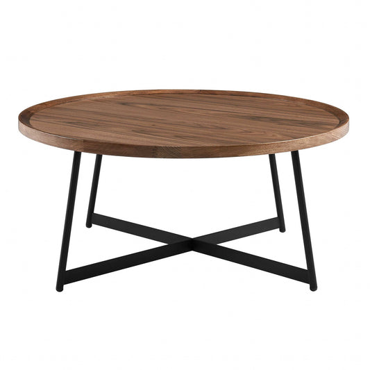 Round Coffee Table in American Walnut and Black By Homeroots | Coffee Tables | Modishstore