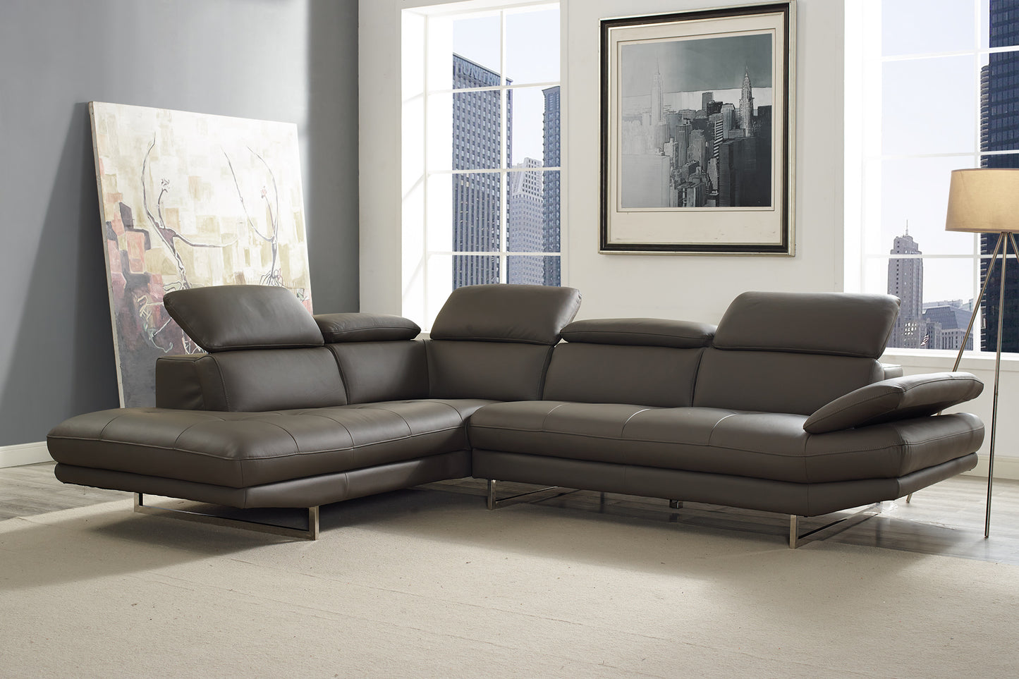 Dark Gray Leather Sectional By Homeroots | Sectional | Modishstore - 4