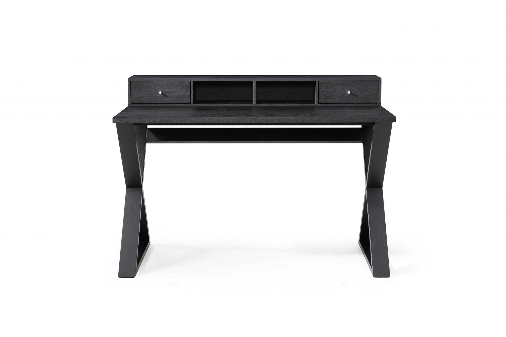 Rectangular Black Veneer Desk with 2 Small Drawers By Homeroots | Desks | Modishstore - 2