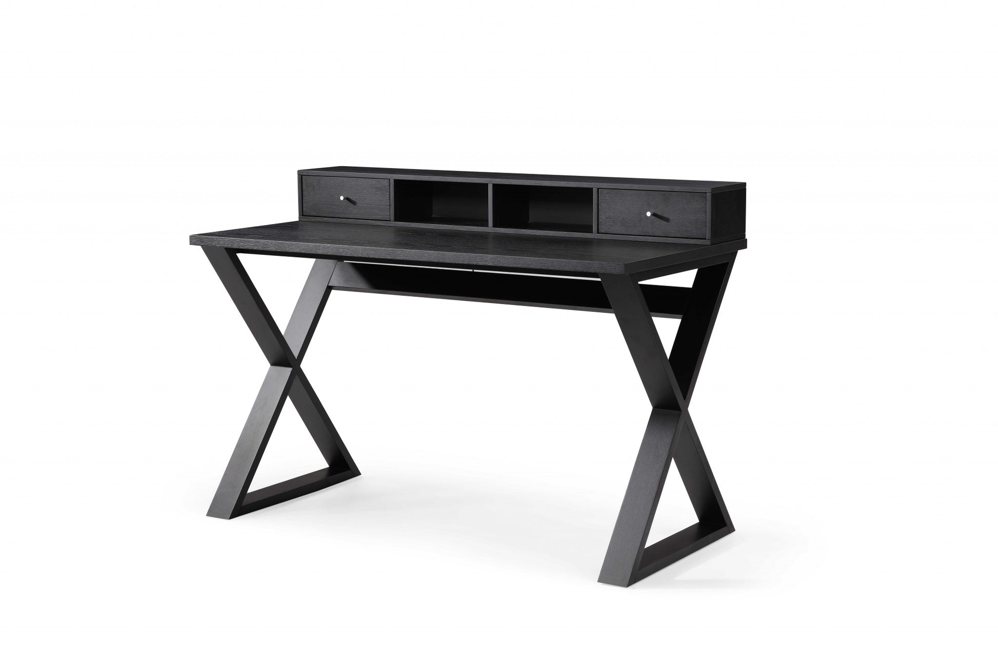 Rectangular Black Veneer Desk with 2 Small Drawers By Homeroots | Desks | Modishstore - 3