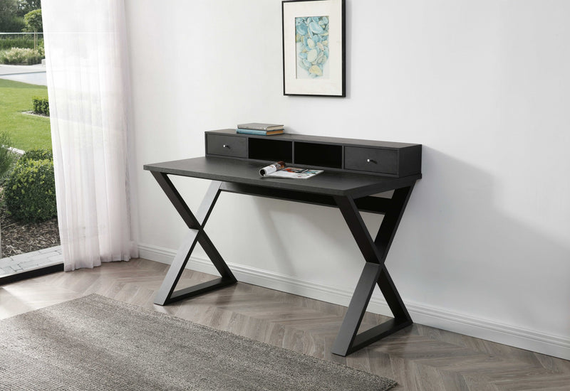 Rectangular Black Veneer Desk with 2 Small Drawers By Homeroots | Desks | Modishstore