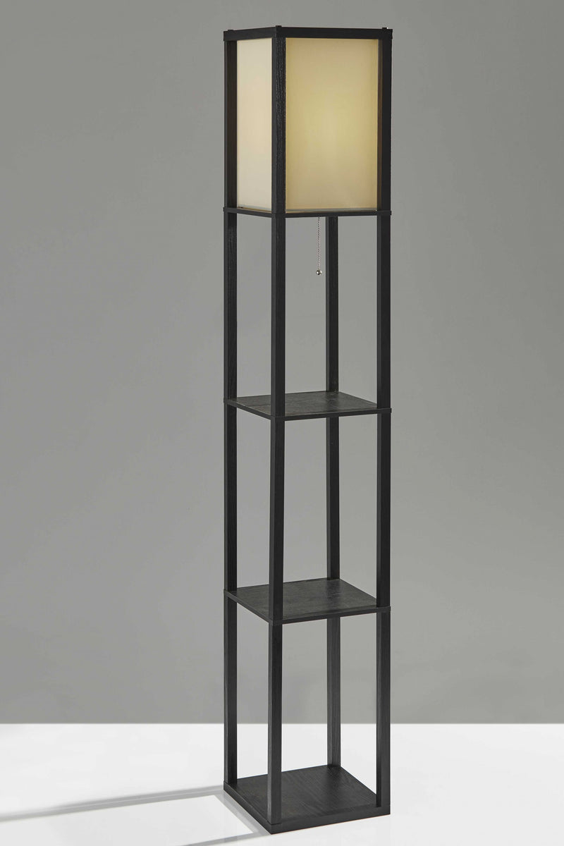 Floor Lamp with Black Wood Finish Storage Shelves By Homeroots | Floor Lamps | Modishstore