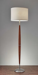 Elliptical Shape Walnut Wood Finish Floor Lamp with Satin Steel Accents and White Fabric Drum Shade By Homeroots