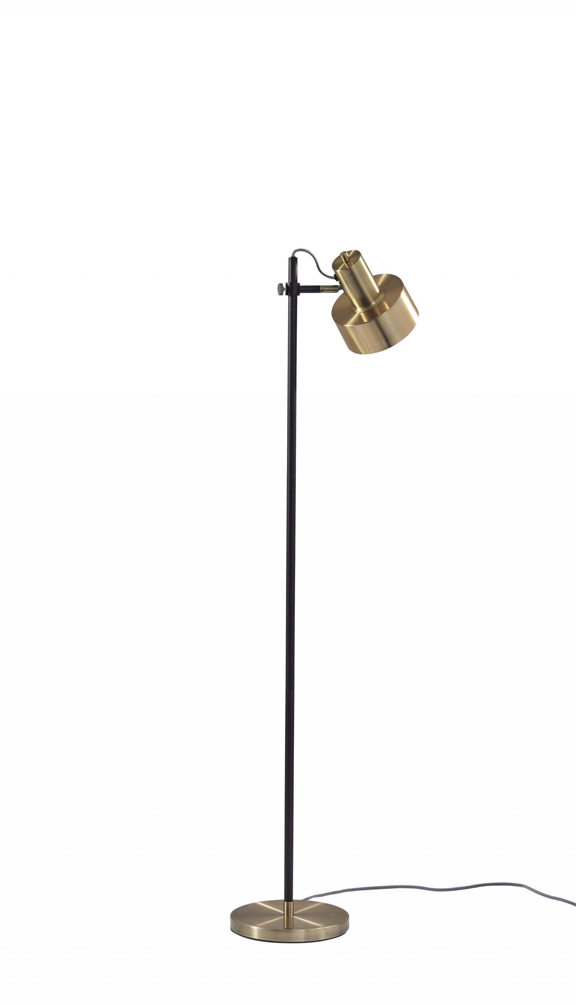 Retro Floor Lamp with Matte Black Pole and Adjustable Jumbo Antique Brass Metal Shade By Homeroots | Floor Lamps | Modishstore - 3