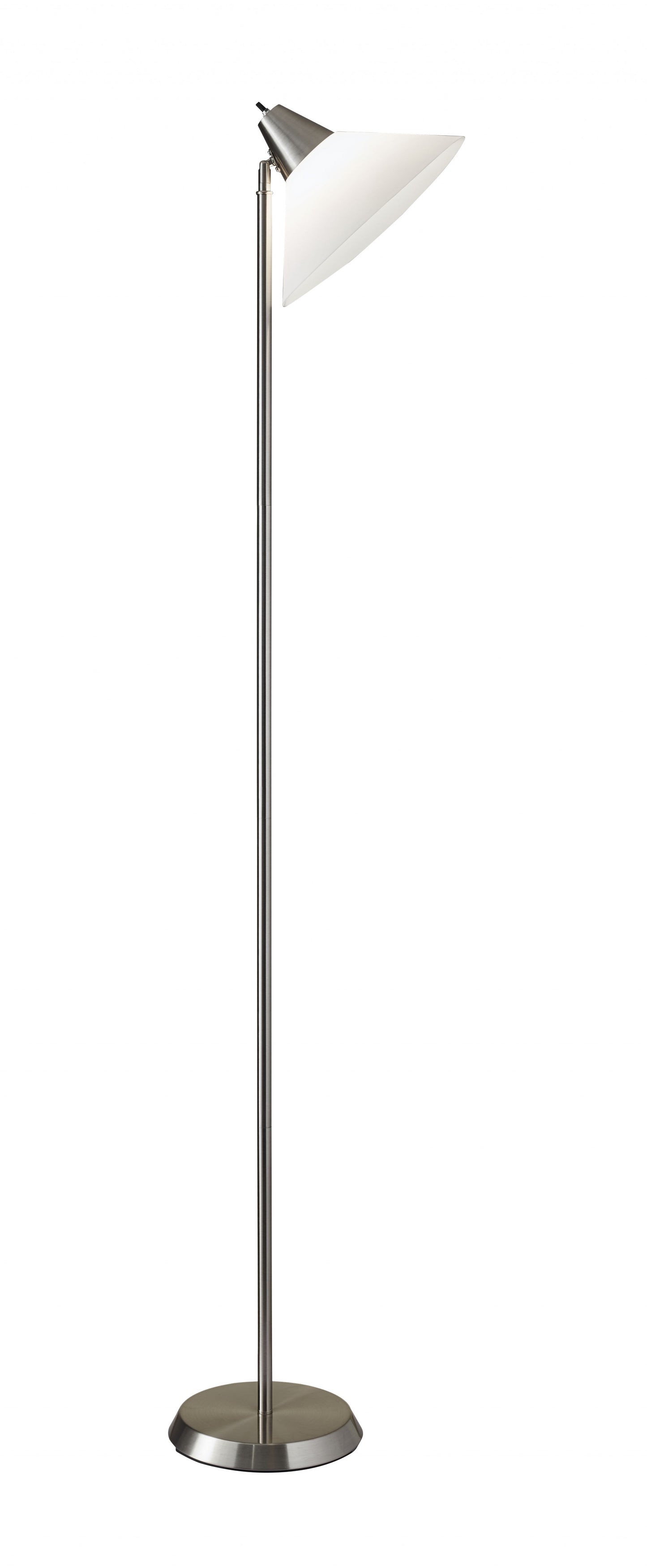 Elemental Brushed Steel Metal Torchiere with White Cone Shade By Homeroots | Floor Lamps | Modishstore