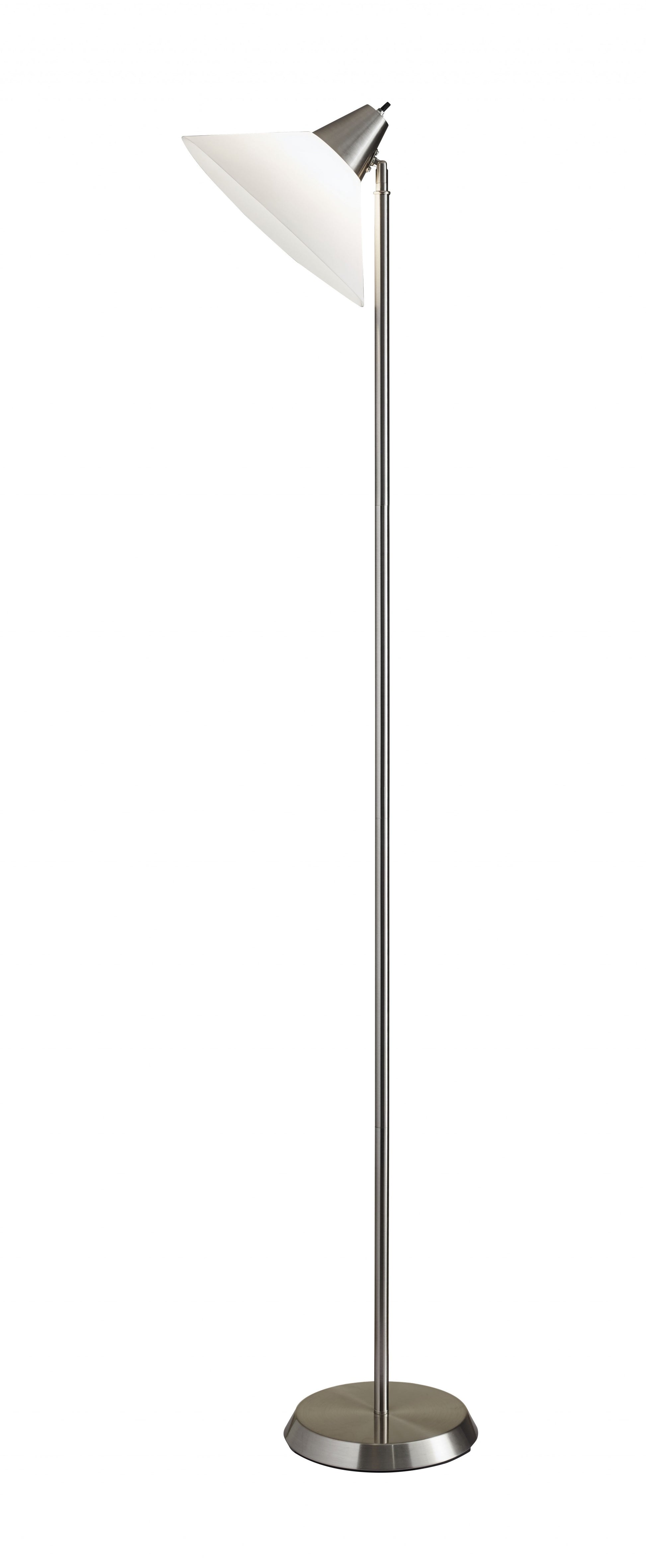 Elemental Brushed Steel Metal Torchiere with White Cone Shade By Homeroots | Floor Lamps | Modishstore - 2