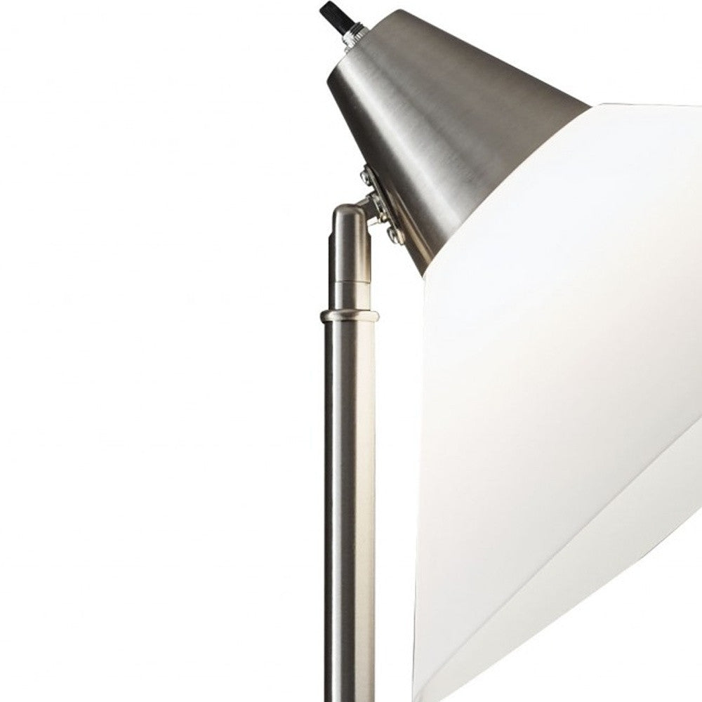 Elemental Brushed Steel Metal Torchiere with White Cone Shade By Homeroots | Floor Lamps | Modishstore - 3