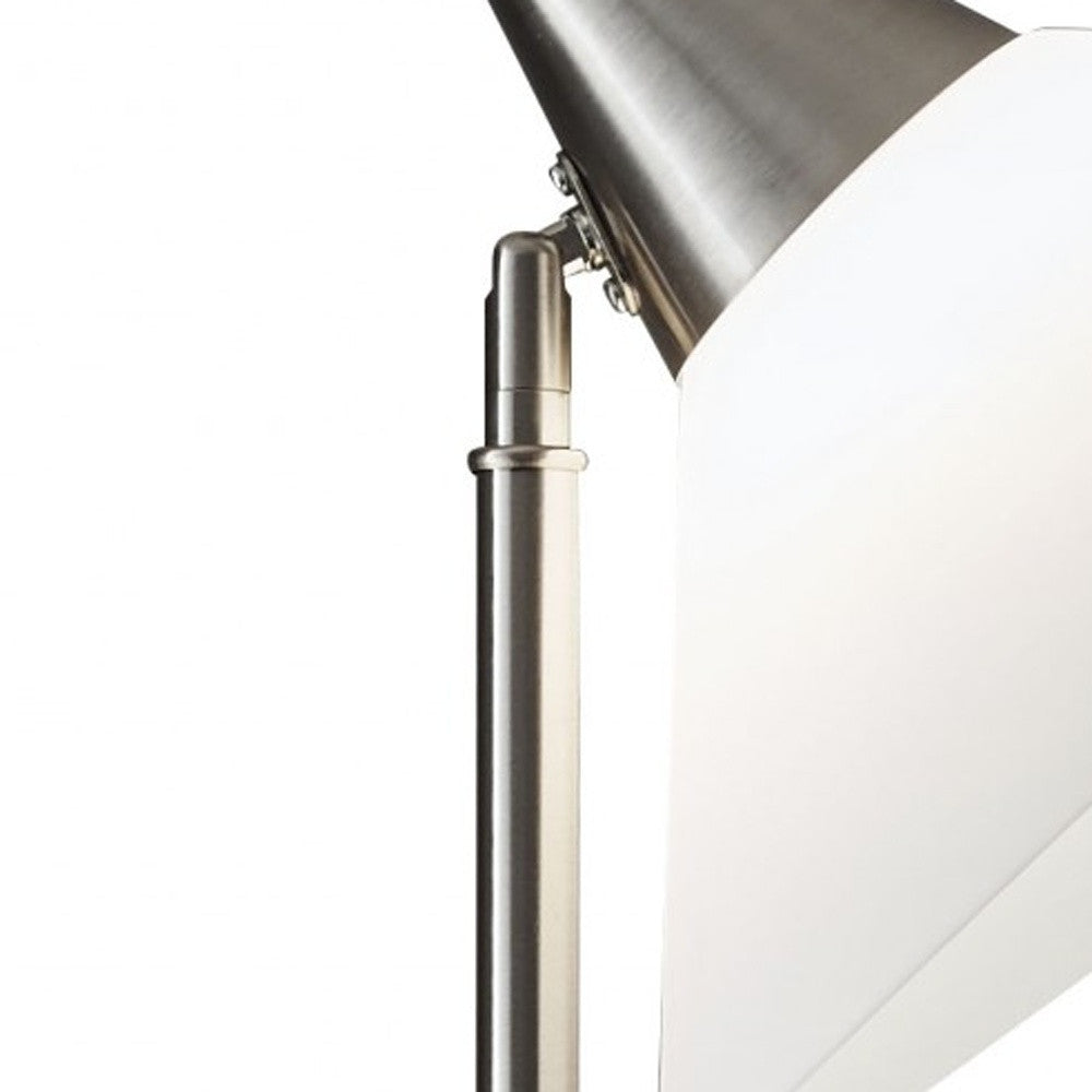 Elemental Brushed Steel Metal Torchiere with White Cone Shade By Homeroots | Floor Lamps | Modishstore - 4