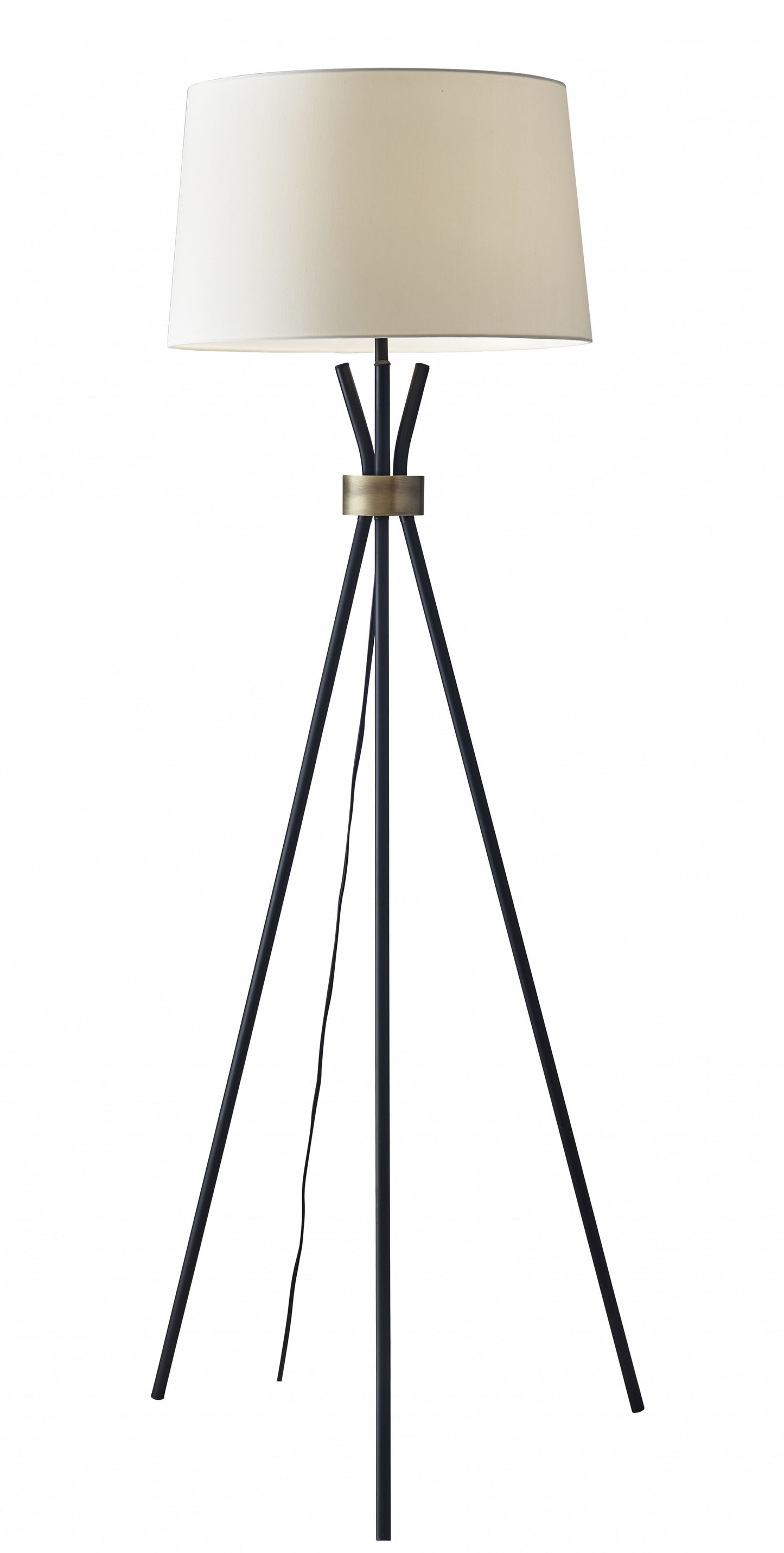 Black Metal Tripod Leg Floor Lamp with Antique Brass Accent By Homeroots | Floor Lamps | Modishstore - 2