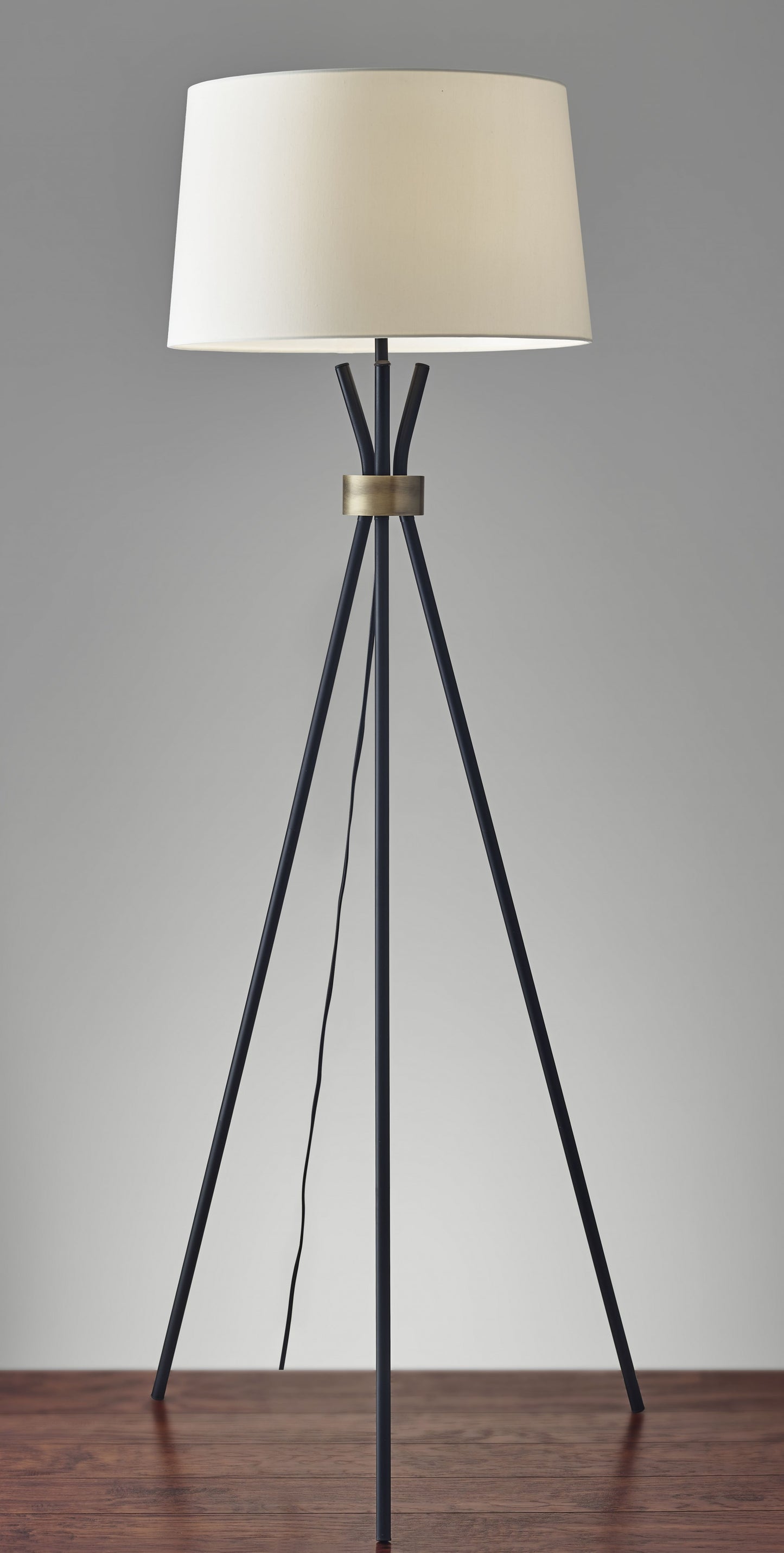 Black Metal Tripod Leg Floor Lamp with Antique Brass Accent By Homeroots | Floor Lamps | Modishstore