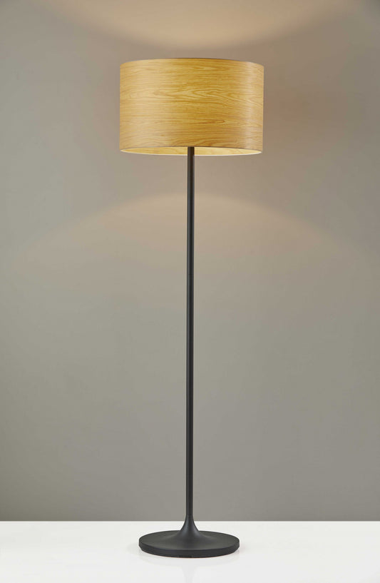 Homespun Wood Grain Floor Lamp with Black Metal Base By Homeroots | Floor Lamps | Modishstore