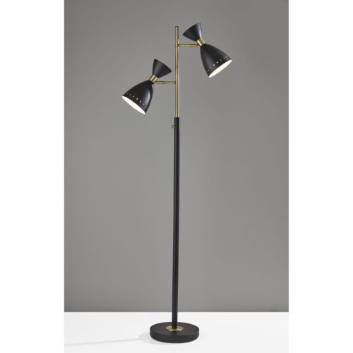 Two Light Brass Cinch Floor Lamp in Black Metal By Homeroots | Floor Lamps | Modishstore - 3