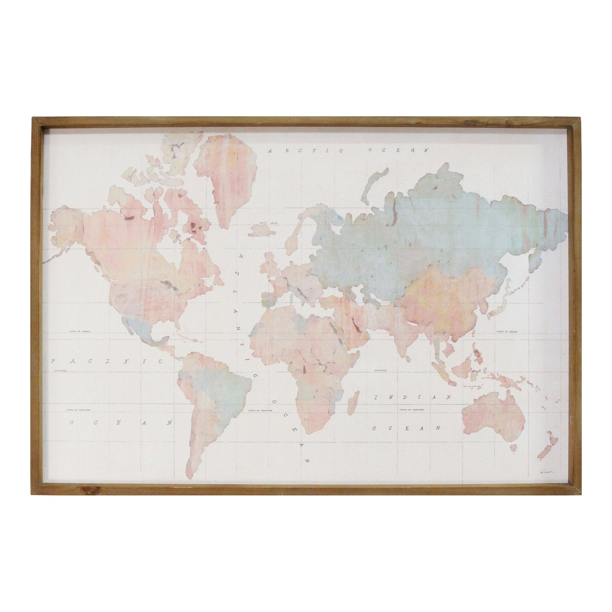 Watercolor World Map Wood Framed Wall Art By Homeroots | Wall Decor | Modishstore - 2