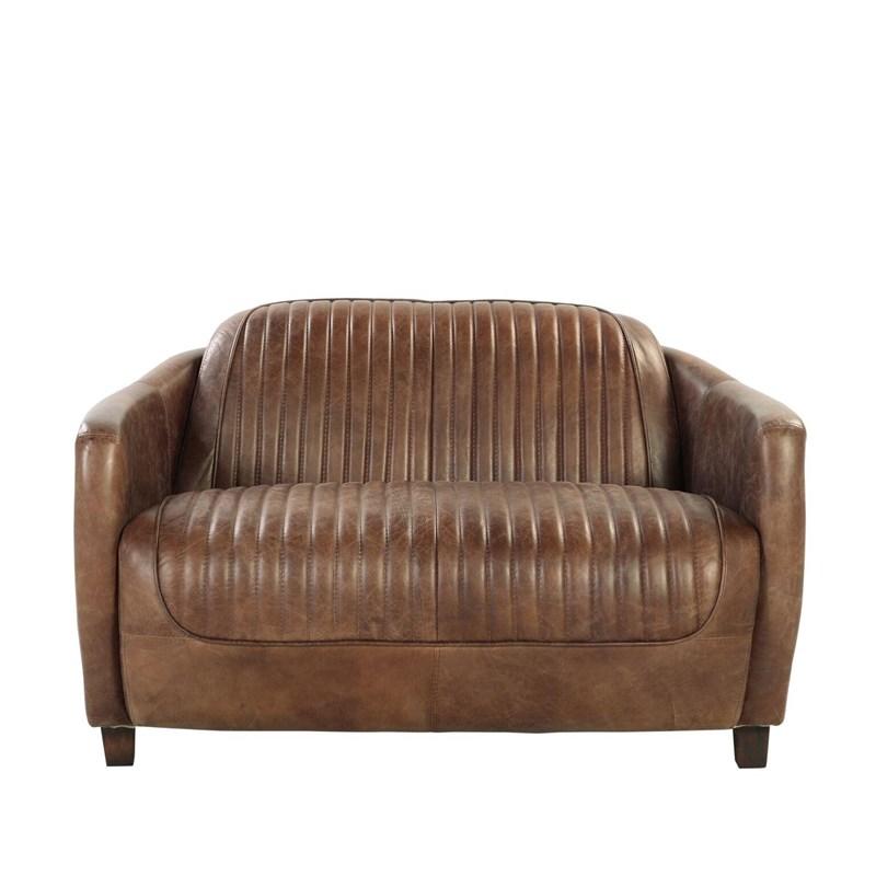 Retro Brown Leather Loveseat By Homeroots | Loveseats | Modishstore