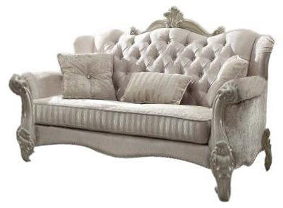 Ivory Velvet Loveseat W Pillows By Homeroots | Loveseats | Modishstore - 4