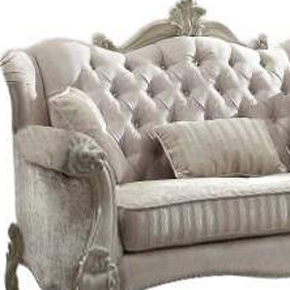 Ivory Velvet Loveseat W Pillows By Homeroots | Loveseats | Modishstore - 6