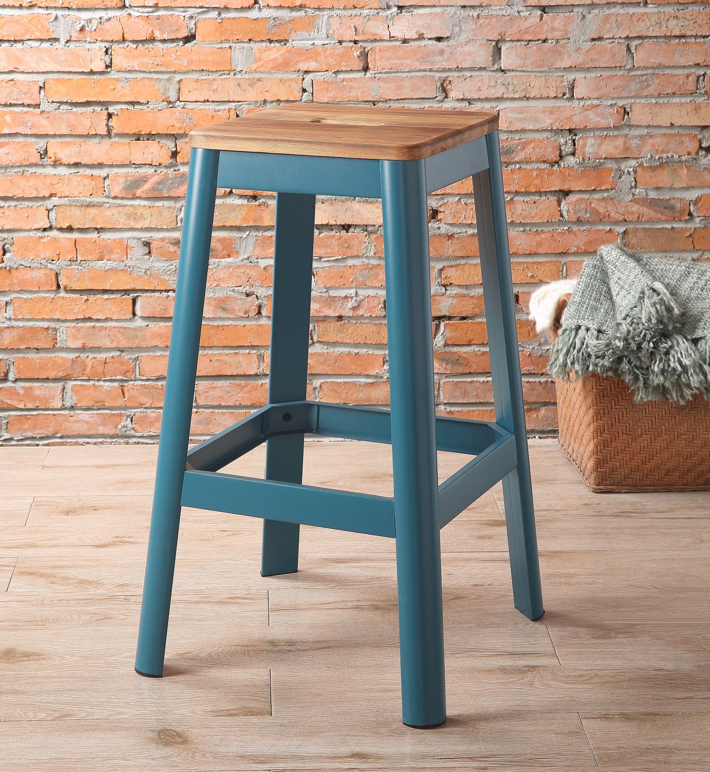 Contrast Teal And Natural Wood Bar Stool By Homeroots | Bar Stools | Modishstore