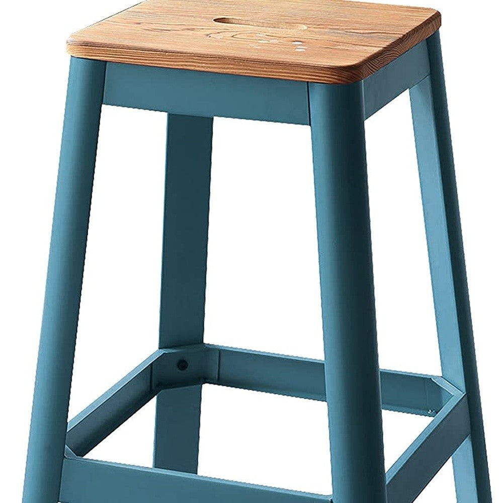 Contrast Teal And Natural Wood Bar Stool By Homeroots | Bar Stools | Modishstore - 4