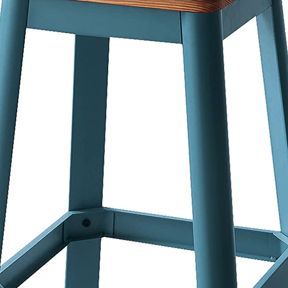 Contrast Teal And Natural Wood Bar Stool By Homeroots | Bar Stools | Modishstore - 5