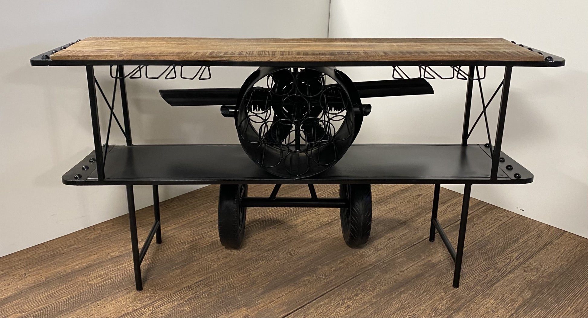 Black Metal Mango Wood Aeroplane Bar Counter By Homeroots | Bar Carts | Modishstore - 6