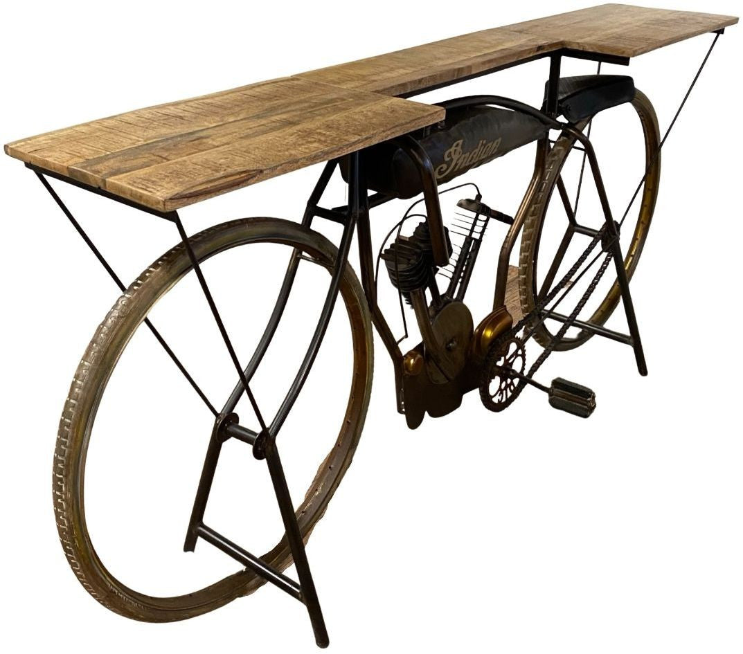 Brown Metal Mango Wood Iconic Vintage Cycle Table By Homeroots | Bar Carts | Modishstore - 8