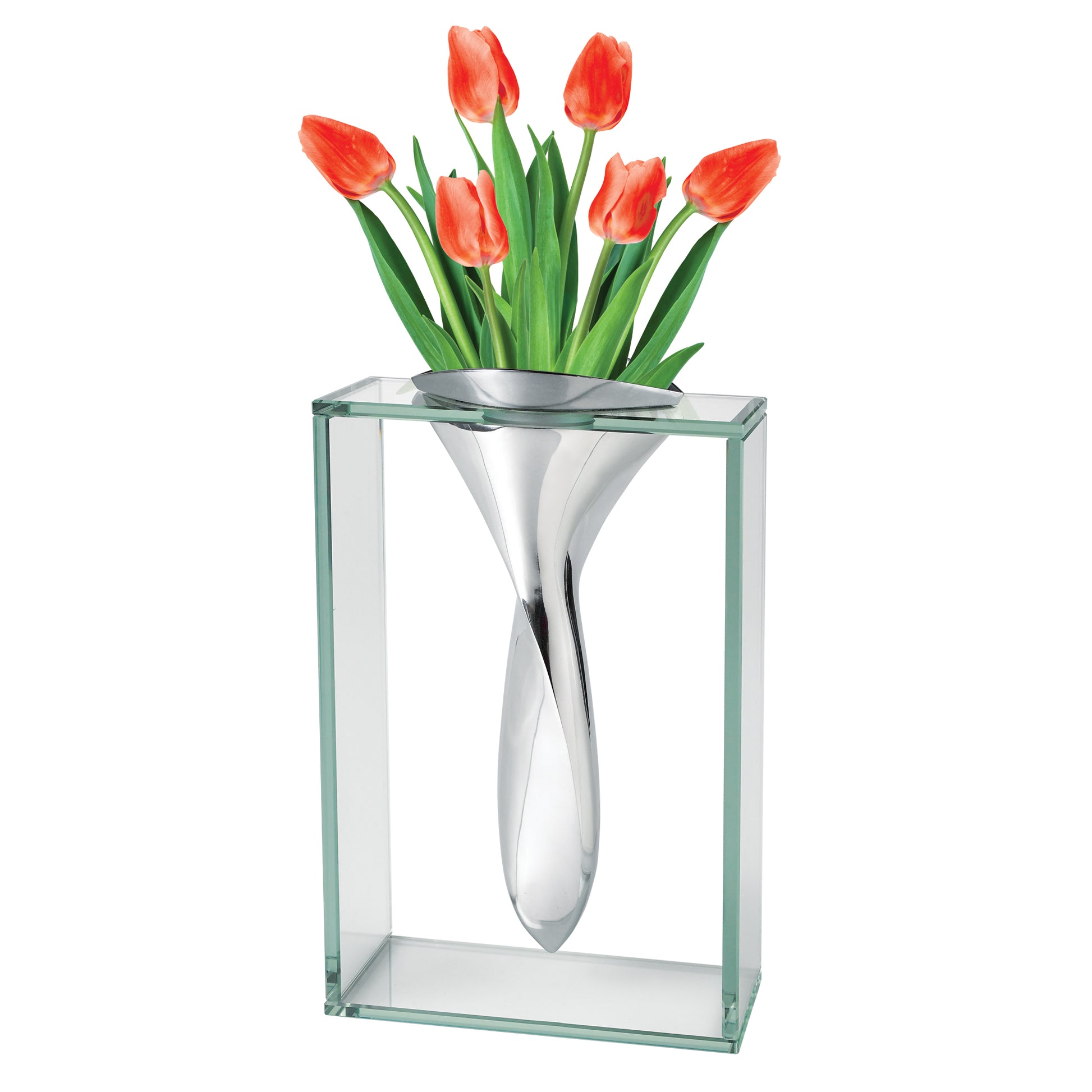 14 Mouth Blown Crystal Non Tarnish Aluminum and Glass Vase By Homeroots | Vases | Modishstore