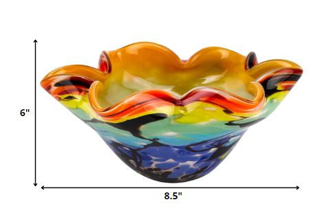 85 Mouth Blown Art Glass Wavy Inch Centerpiece Or Candy Bowl By Homeroots | Decorative Bowls | Modishstore - 2