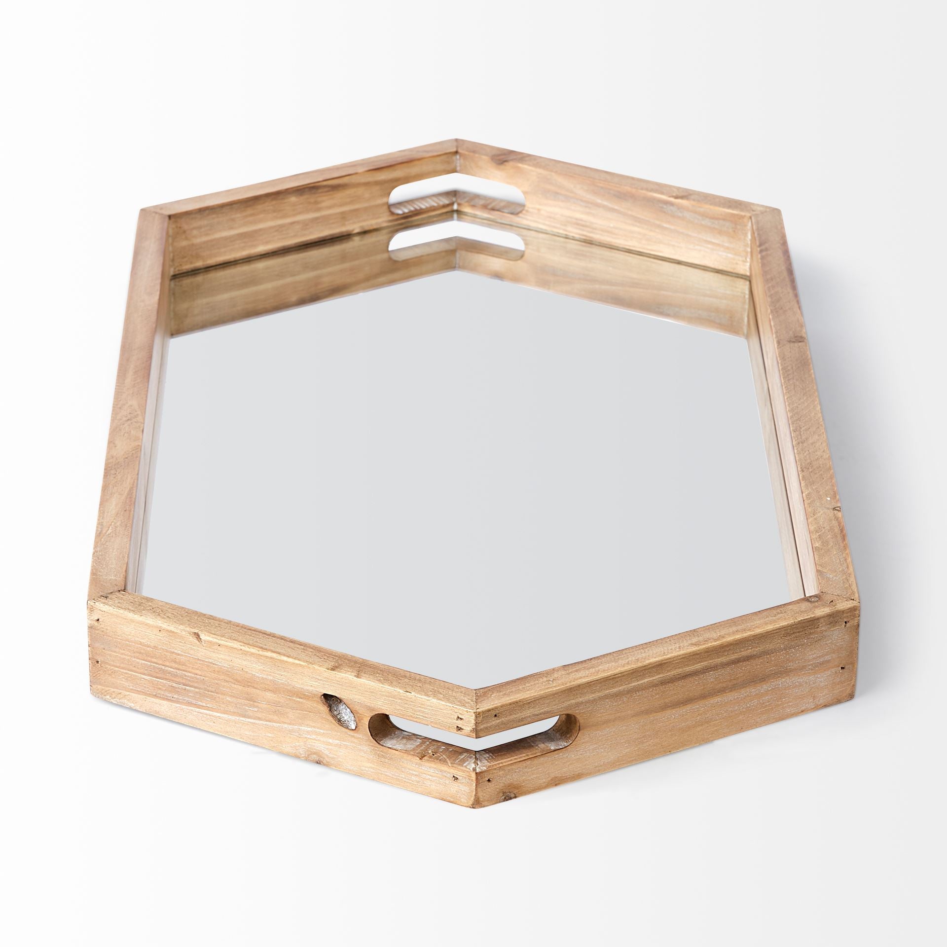 Natural Polished Wood Mirror Glass Lined Top Tray By Homeroots | Trays | Modishstore - 3