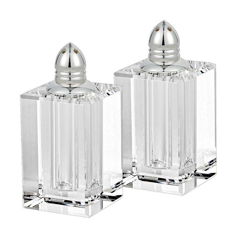 Handcrafted Optical Crystal And Silver Large Size Salt And Pepper Shakers By Homeroots | Trays | Modishstore