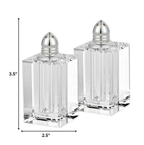 Handcrafted Optical Crystal And Silver Large Size Salt And Pepper Shakers By Homeroots | Trays | Modishstore - 2