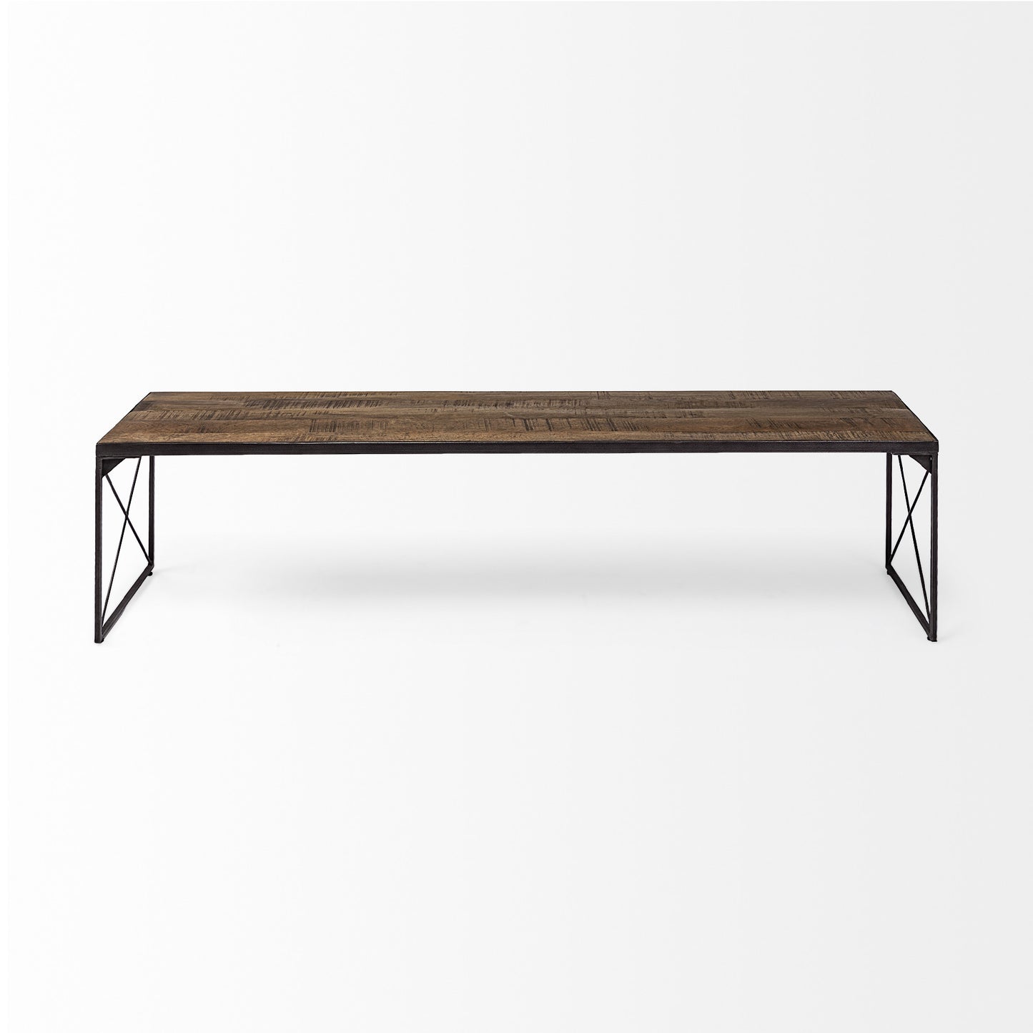 Rectangular Mango WoodMedium Brown Top And Black Iron Base Accent Bench By Homeroots | Benches | Modishstore - 2