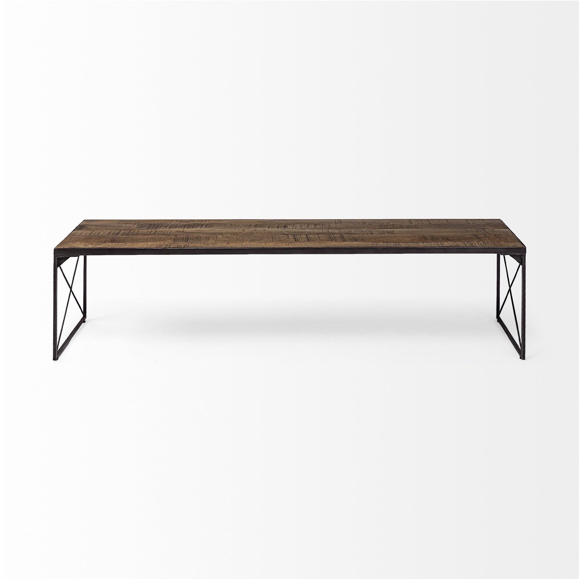 Rectangular Mango WoodMedium Brown Top And Black Iron Base Accent Bench By Homeroots | Benches | Modishstore - 2