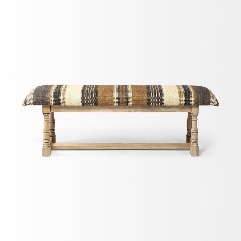 Rectangular Mango Wood Olive and Brown Upholstered Accent Bench By Homeroots | Benches | Modishstore