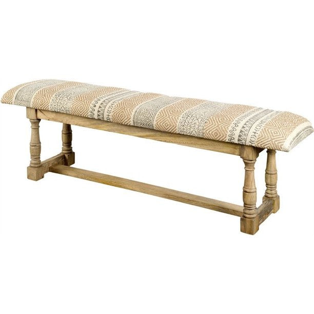 Rectangular Mango Wood Orange and Brown Upholstered Accent Bench By Homeroots | Benches | Modishstore - 2