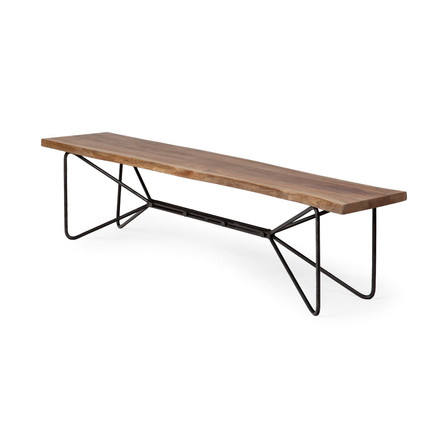 Rectangular Acacia WoodBrown Finish Iron Base Dining Bench By Homeroots | Benches | Modishstore - 4