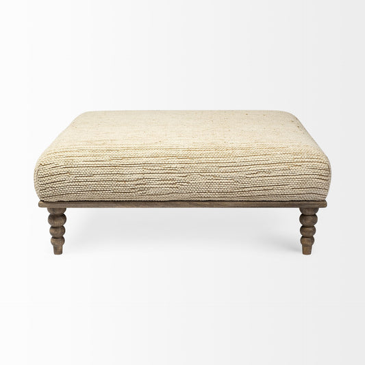 Square Indian Mango WoodNatural-Brown Polished W Upholstered Cream Seat Accent Bench By Homeroots | Benches | Modishstore