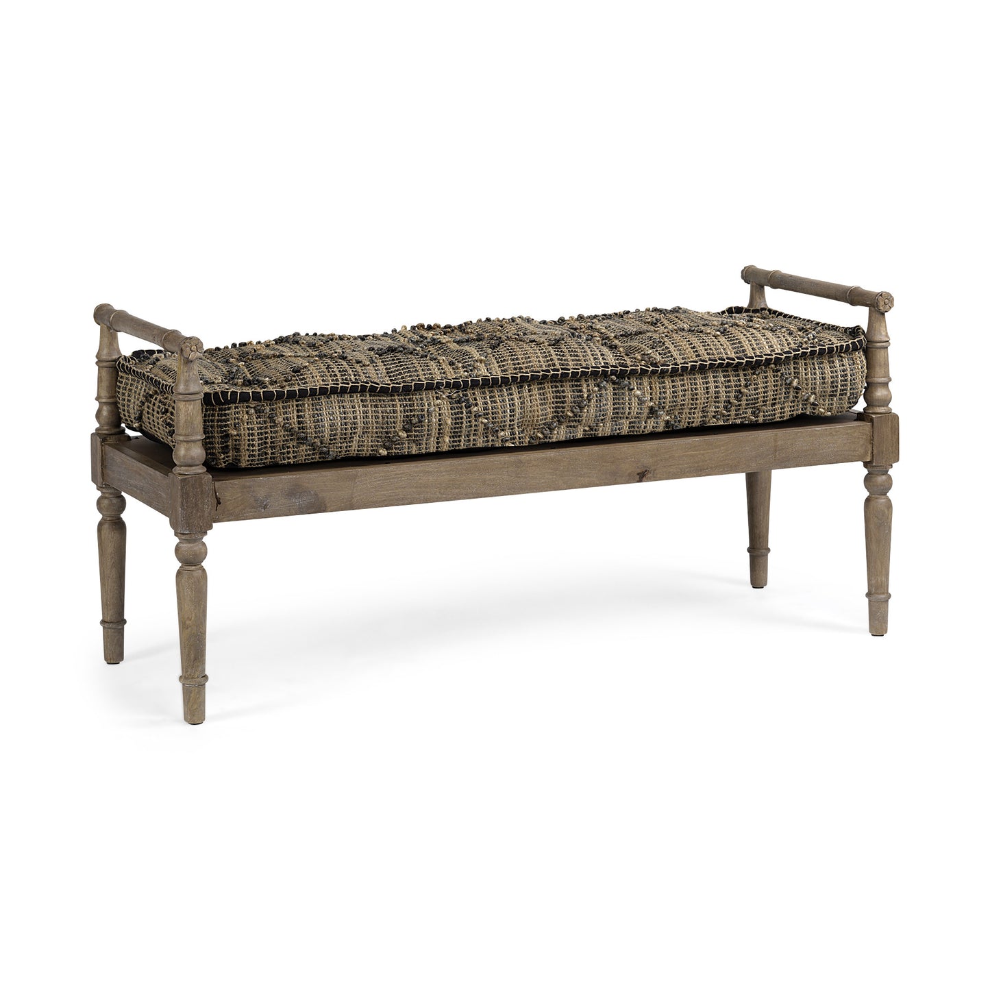 Rectangular Indian Mango WoodLight Brown And Grey W Jute Patterned Top Accent Bench By Homeroots | Benches | Modishstore - 2