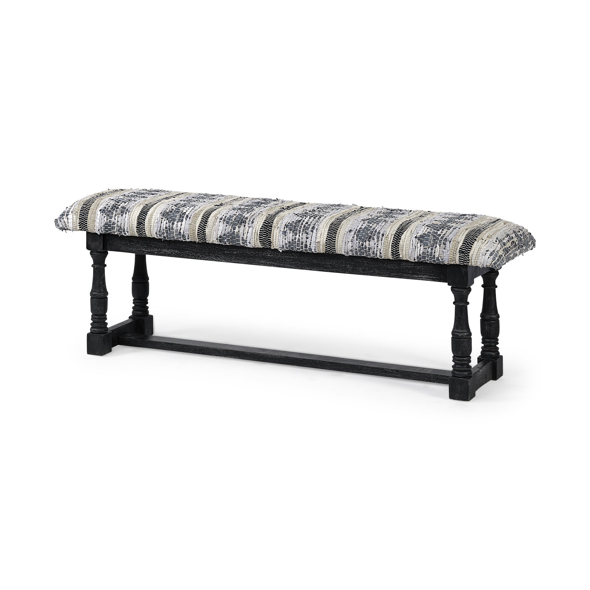 Rectangular Indian Mango WoodBlack W Woven-Leather Cushion Top Accent Bench By Homeroots | Benches | Modishstore