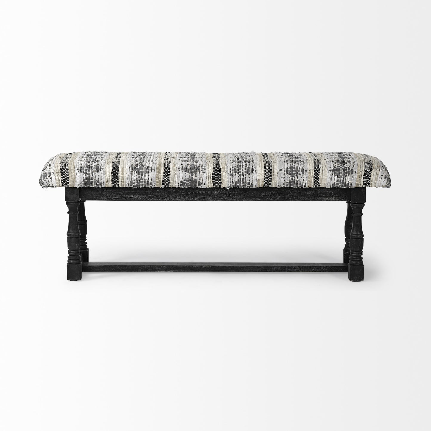 Rectangular Indian Mango WoodBlack W Woven-Leather Cushion Top Accent Bench By Homeroots | Benches | Modishstore - 3