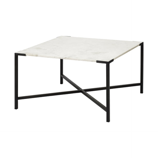 Square White Marble Top andd Black Metal Base Coffee Table By Homeroots | Coffee Tables | Modishstore