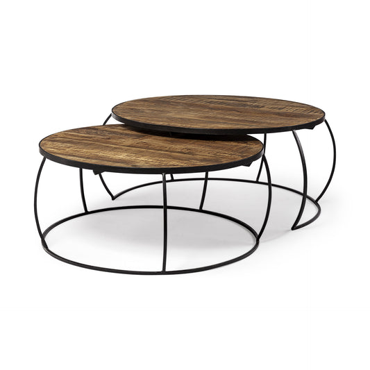 S2 41' & 38' Round Wood Top Nesting Coffee Tables By Homeroots - 376284 | Coffee Tables | Modishstore