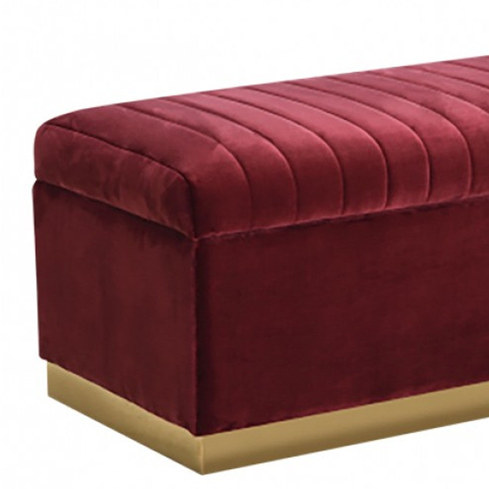 Rectangular Modern Red Velvet Storage Bench with Gold Metal By Homeroots | Benches | Modishstore - 3