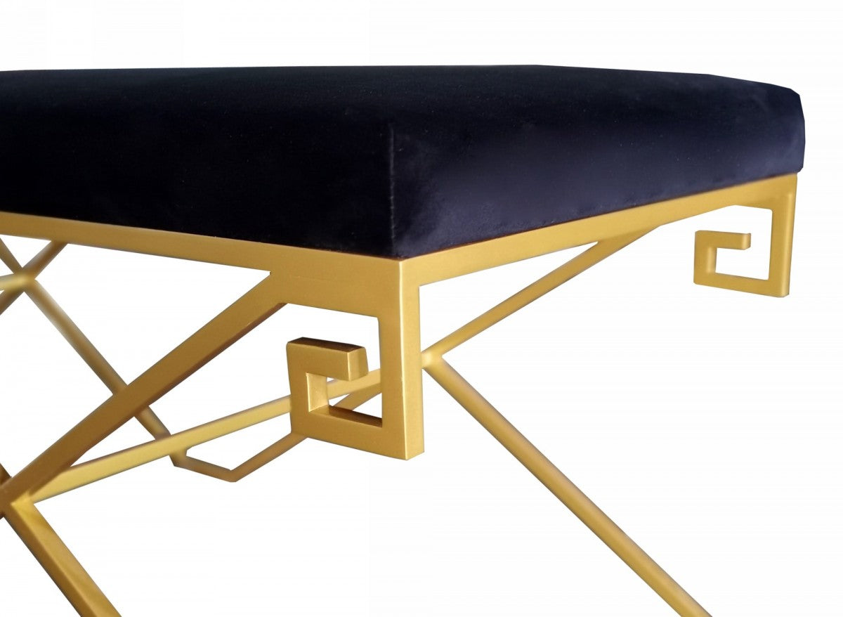 Rectangular Modern Black Velvet Bench with Champagne Gold Steel Frame By Homeroots | Benches | Modishstore - 6