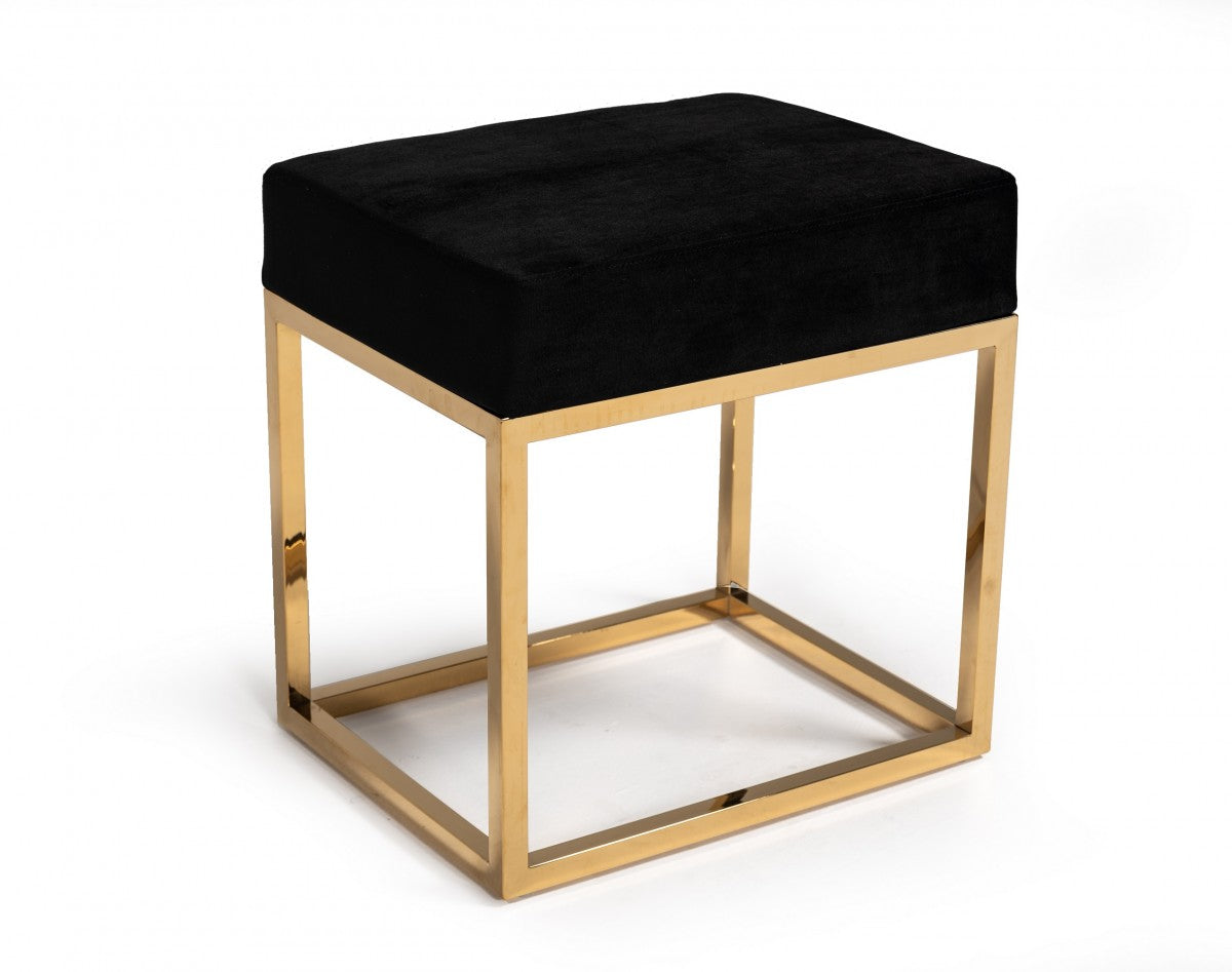 Square Modern Black Velvet Ottoman with Gold Stainless Steel By Homeroots | Ottomans | Modishstore