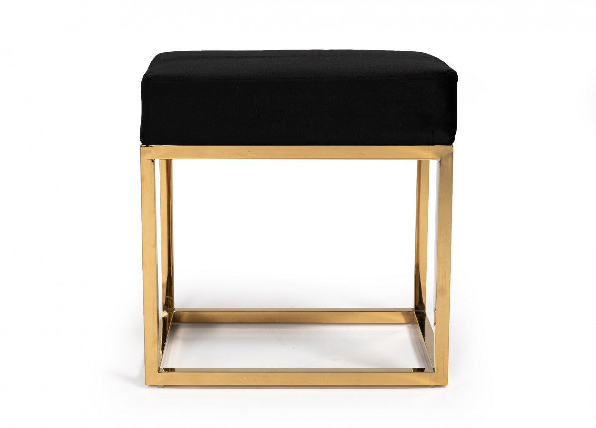 Square Modern Black Velvet Ottoman with Gold Stainless Steel By Homeroots | Ottomans | Modishstore - 2